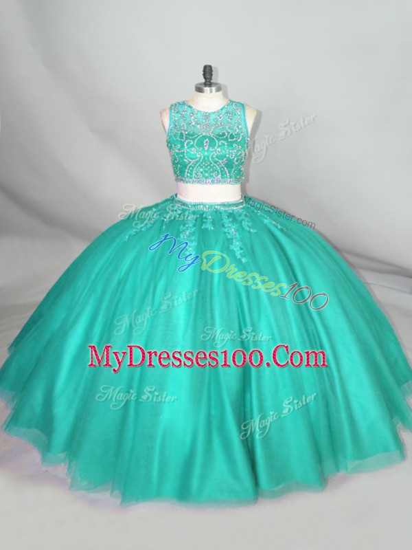 Sophisticated Turquoise Scoop Zipper Beading Quinceanera Dresses Sleeveless