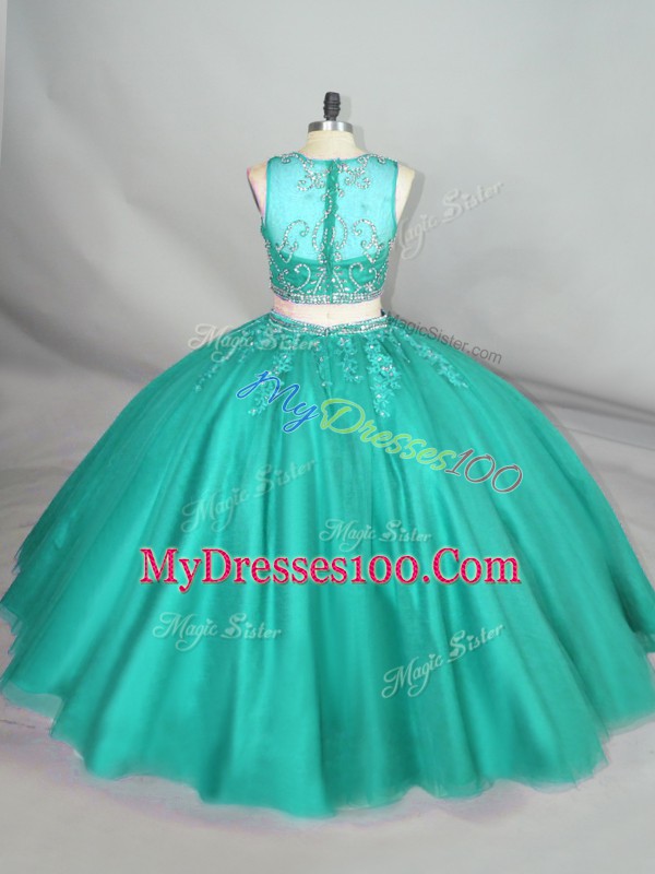 Sophisticated Turquoise Scoop Zipper Beading Quinceanera Dresses Sleeveless