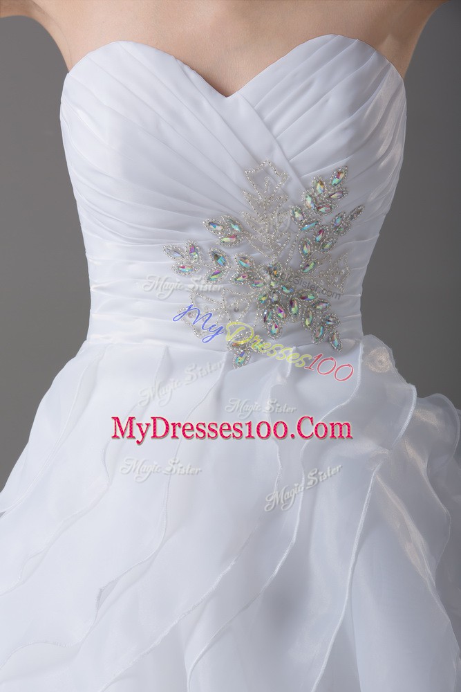 Best Organza Sleeveless Bridal Gown Brush Train and Beading and Ruffled Layers