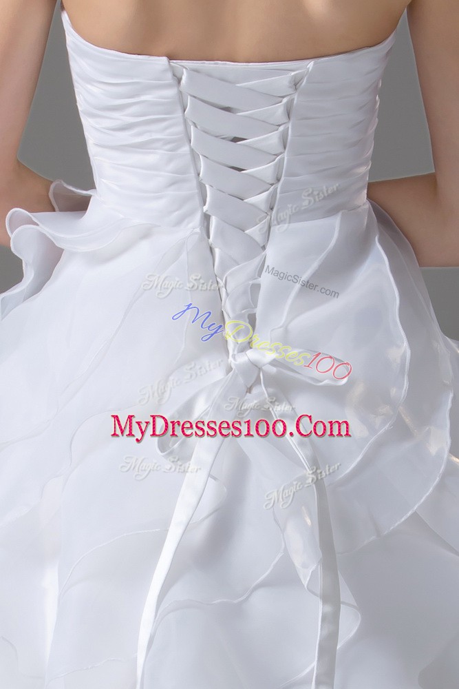 Best Organza Sleeveless Bridal Gown Brush Train and Beading and Ruffled Layers