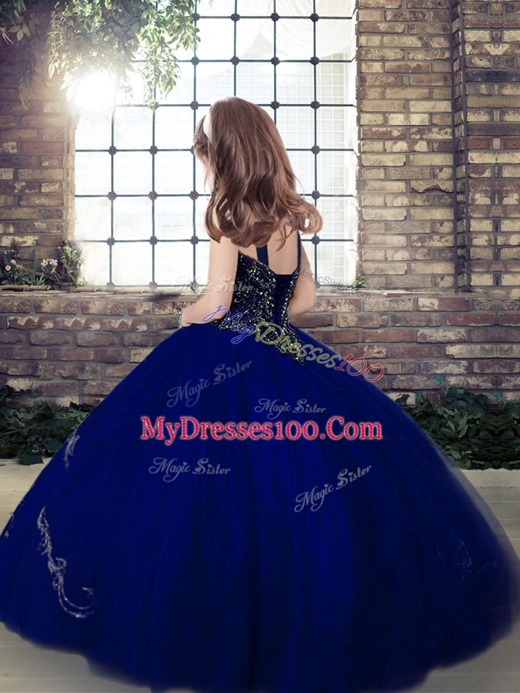 Floor Length Green Kids Formal Wear Tulle Long Sleeves Beading