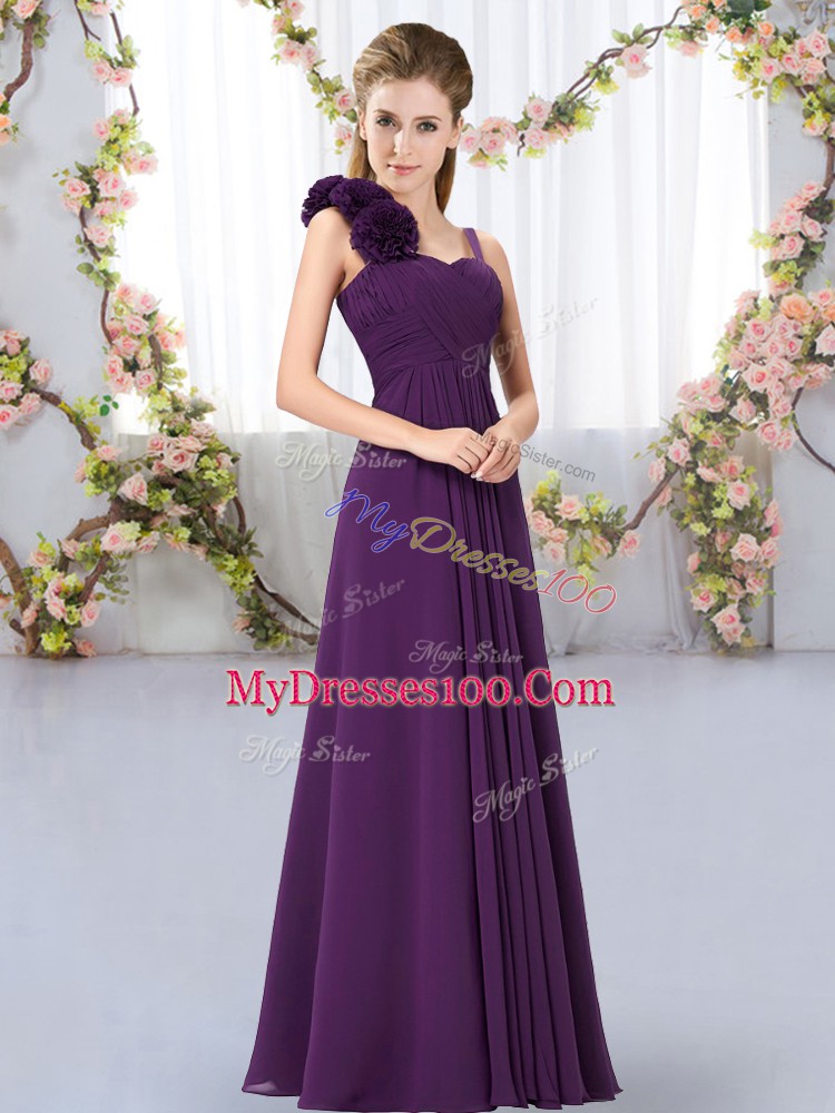 Elegant Straps Sleeveless Chiffon Wedding Guest Dresses Hand Made Flower Lace Up