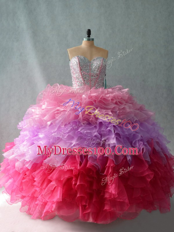 Multi-color Sleeveless Beading and Ruffles Floor Length Quinceanera Gowns