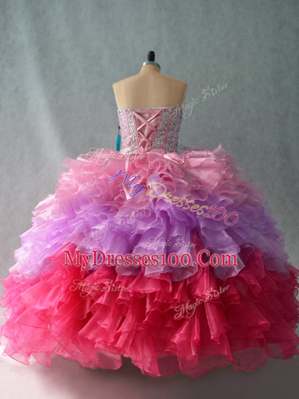 Multi-color Sleeveless Beading and Ruffles Floor Length Quinceanera Gowns