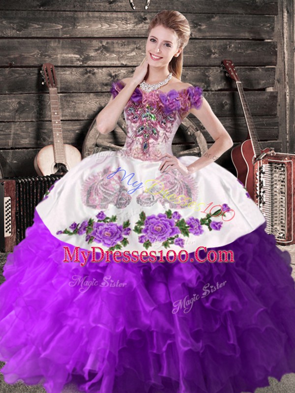 Floor Length Purple Sweet 16 Quinceanera Dress Organza Sleeveless Embroidery