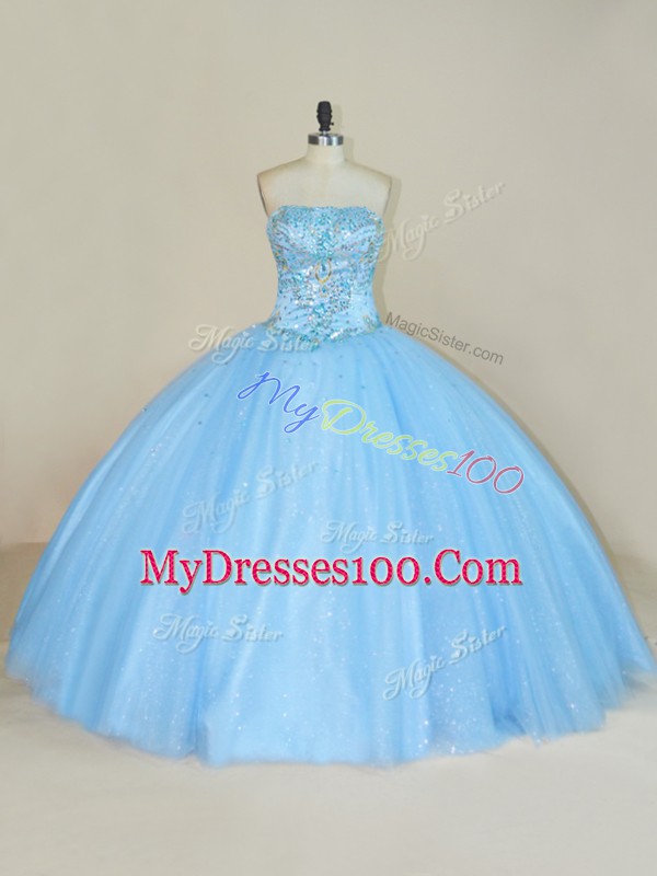 Traditional Tulle Sleeveless Floor Length 15 Quinceanera Dress and Beading
