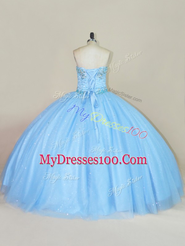 Traditional Tulle Sleeveless Floor Length 15 Quinceanera Dress and Beading