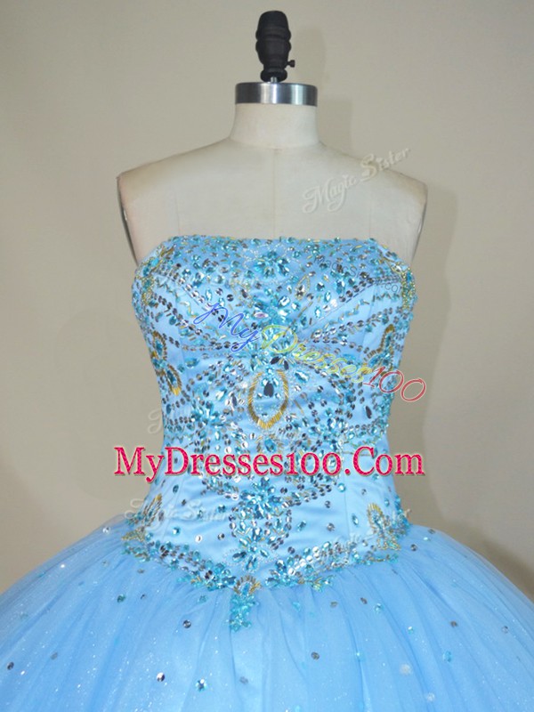 Traditional Tulle Sleeveless Floor Length 15 Quinceanera Dress and Beading