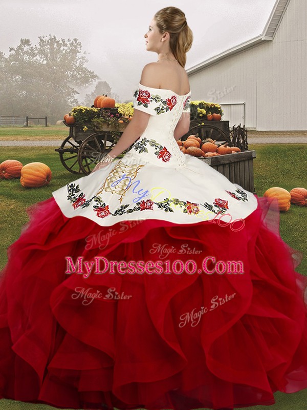 Modern Floor Length Lace Up Quince Ball Gowns Green for Military Ball and Sweet 16 and Quinceanera with Embroidery and Ruffles