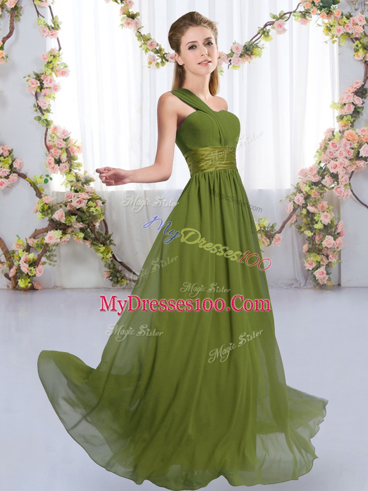 Olive Green Sleeveless Chiffon Lace Up Wedding Guest Dresses for Wedding Party