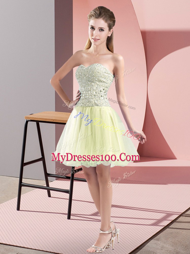 Beading Cocktail Dresses Yellow Green Zipper Sleeveless Mini Length