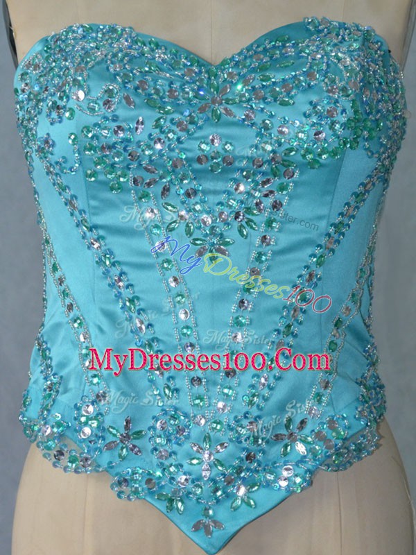 Customized Aqua Blue Lace Up Quinceanera Gown Beading and Ruffles Sleeveless