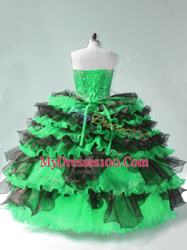Green Lace Up Sweetheart Beading and Ruffled Layers Quinceanera Gowns Organza Sleeveless