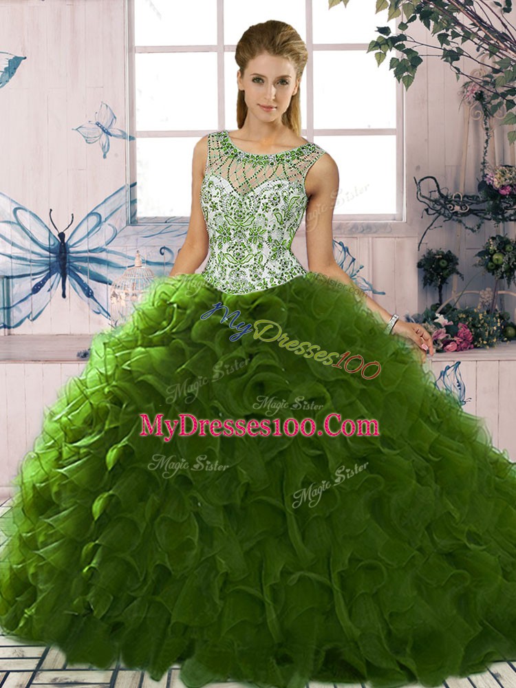 Customized Floor Length Ball Gowns Sleeveless Green Ball Gown Prom Dress Lace Up