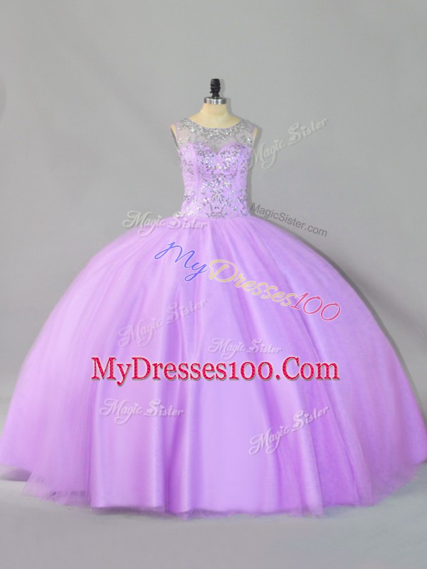Fantastic Lavender Zipper 15th Birthday Dress Sequins Sleeveless Floor Length