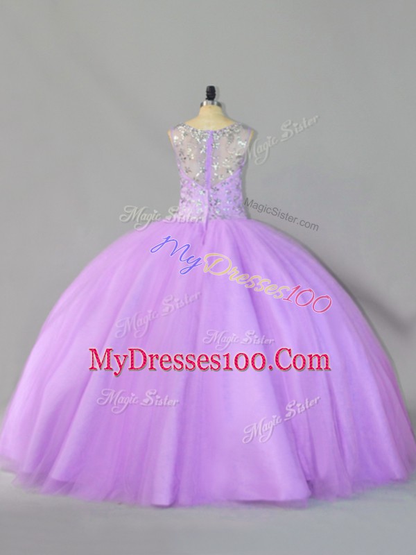 Fantastic Lavender Zipper 15th Birthday Dress Sequins Sleeveless Floor Length