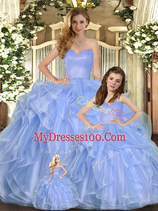 Superior Organza Sweetheart Sleeveless Lace Up Ruffles Quinceanera Gowns in Lavender