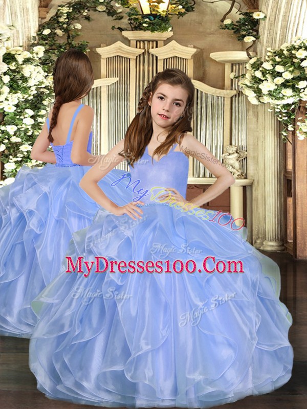 Superior Organza Sweetheart Sleeveless Lace Up Ruffles Quinceanera Gowns in Lavender