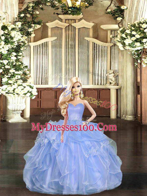 Superior Organza Sweetheart Sleeveless Lace Up Ruffles Quinceanera Gowns in Lavender