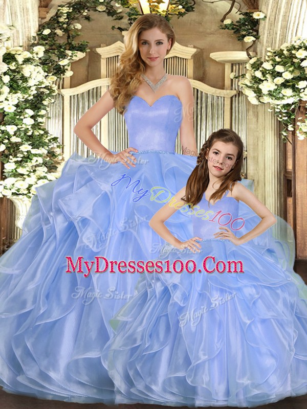 Superior Organza Sweetheart Sleeveless Lace Up Ruffles Quinceanera Gowns in Lavender