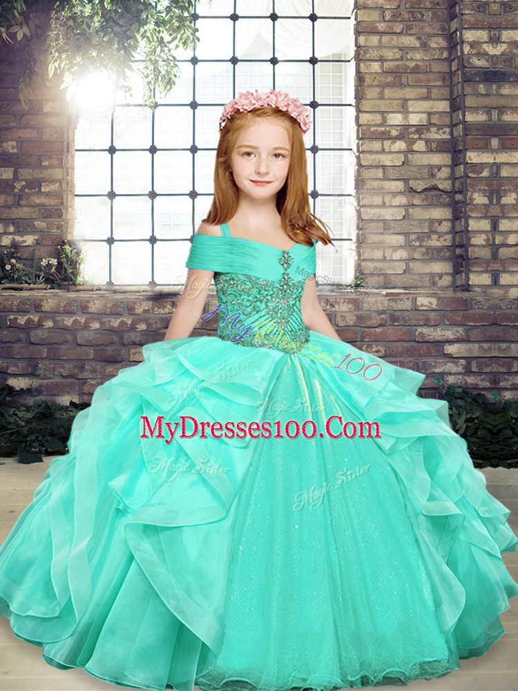 Sleeveless Beading Lace Up Little Girls Pageant Dress