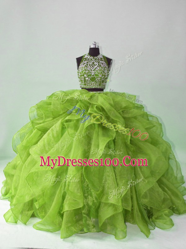 Sleeveless Brush Train Backless Beading and Ruffles Vestidos de Quinceanera