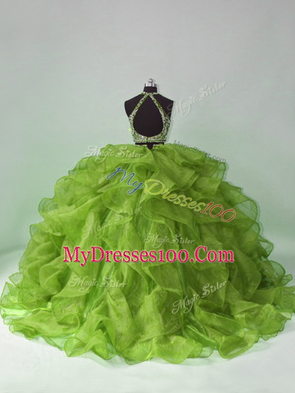 Sleeveless Brush Train Backless Beading and Ruffles Vestidos de Quinceanera