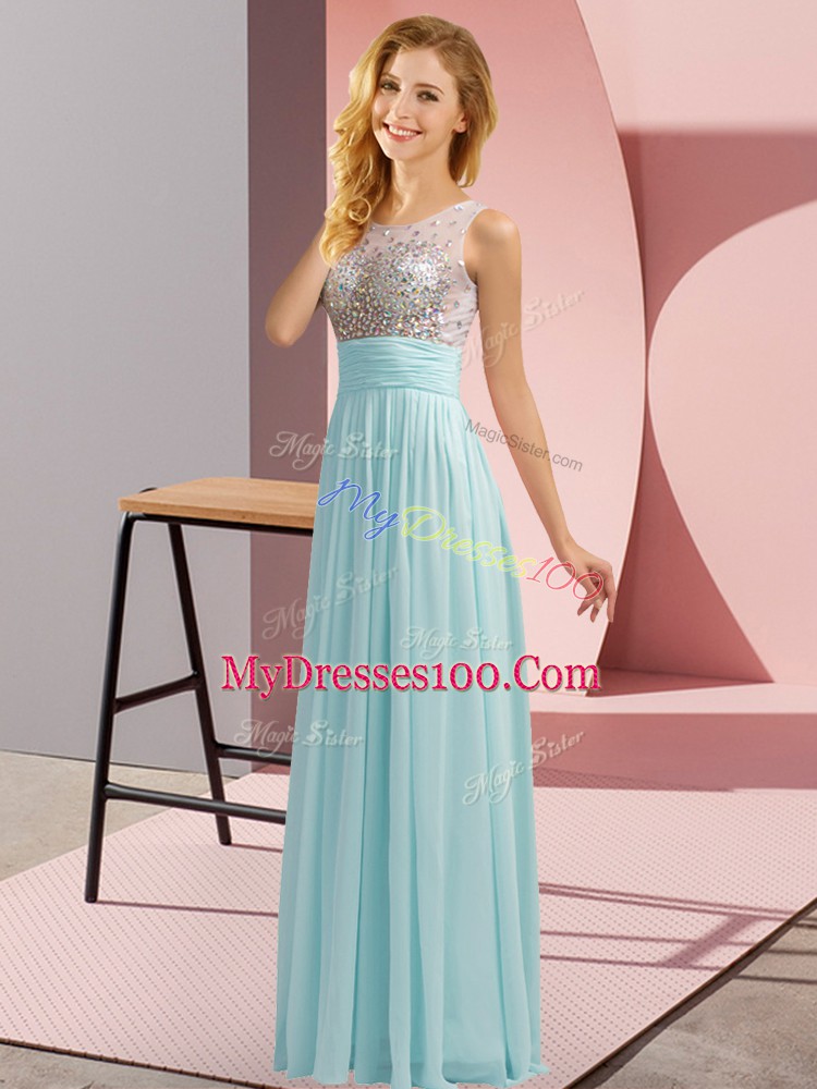 Best Selling Scoop Sleeveless Chiffon Dama Dress for Quinceanera Beading Side Zipper