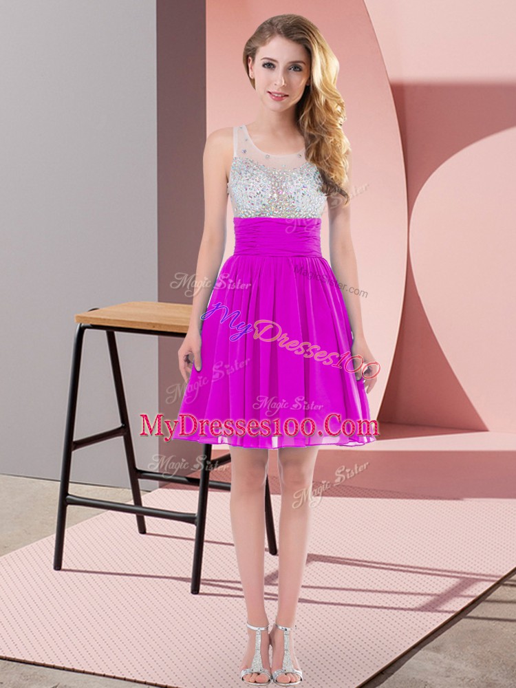 Fuchsia Empire Beading Court Dresses for Sweet 16 Side Zipper Chiffon Sleeveless Mini Length