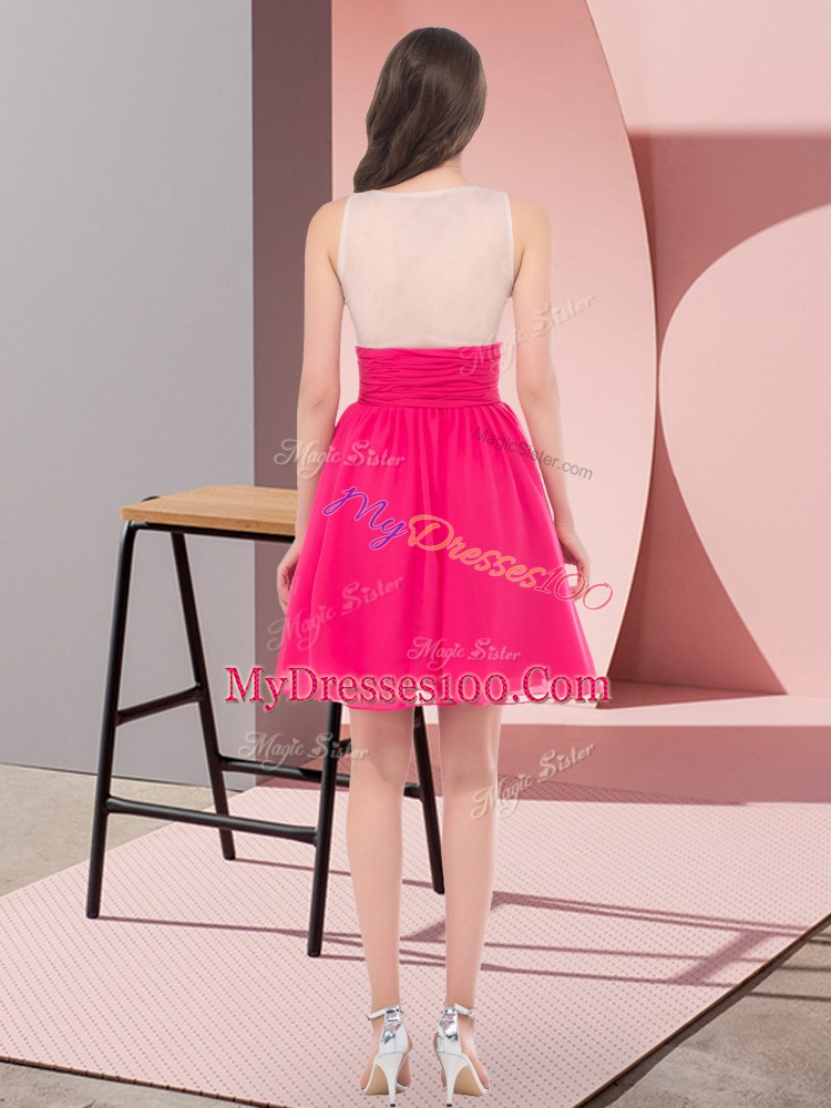 Fuchsia Empire Beading Court Dresses for Sweet 16 Side Zipper Chiffon Sleeveless Mini Length