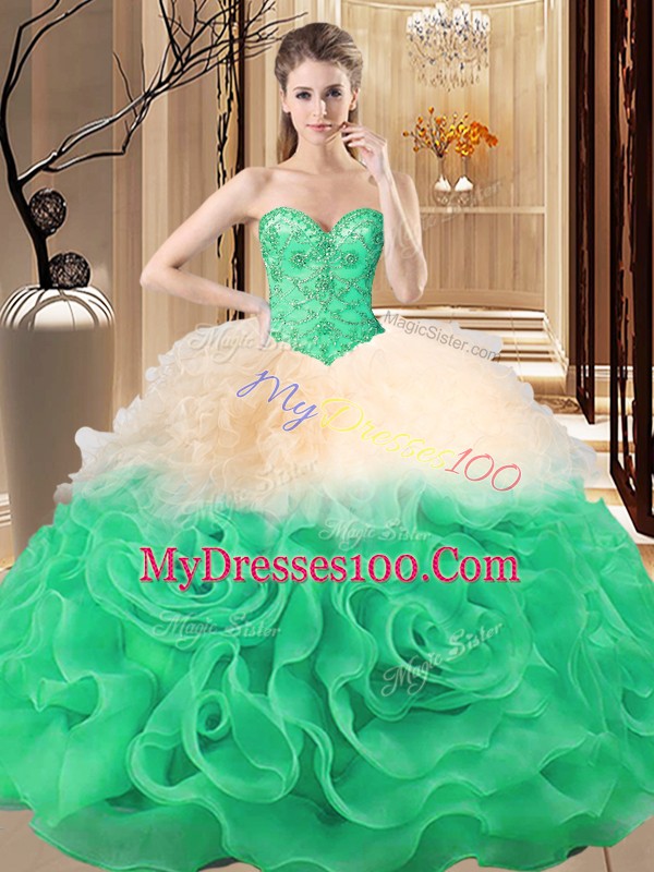 Admirable Multi-color Sweetheart Neckline Beading and Ruffles Quinceanera Dresses Sleeveless Lace Up