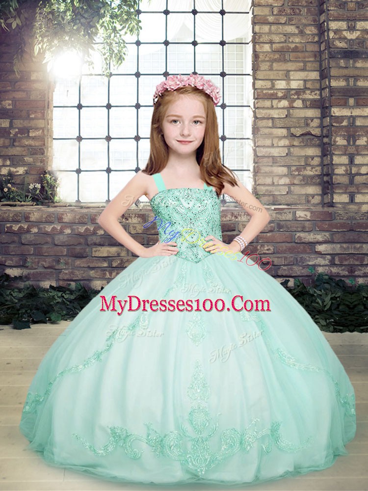 Low Price Apple Green Lace Up Kids Formal Wear Beading Sleeveless Floor Length