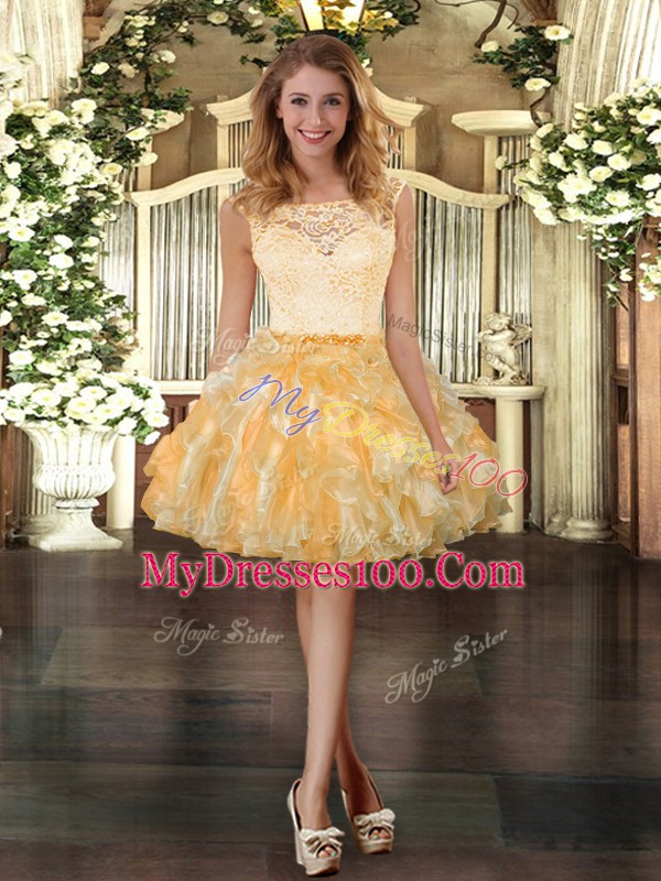 Wonderful Three Pieces Quinceanera Gowns Gold Scoop Organza Sleeveless Floor Length Clasp Handle
