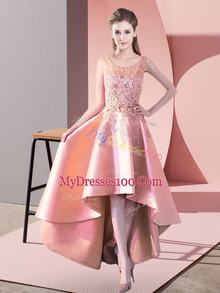 Pretty Peach Damas Dress Wedding Party with Lace Scoop Sleeveless Zipper