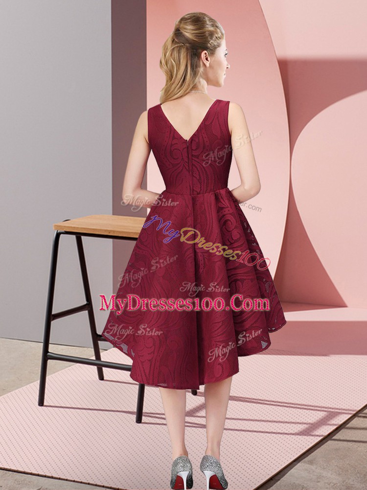 Exceptional High Low Purple Wedding Guest Dresses V-neck Sleeveless Zipper