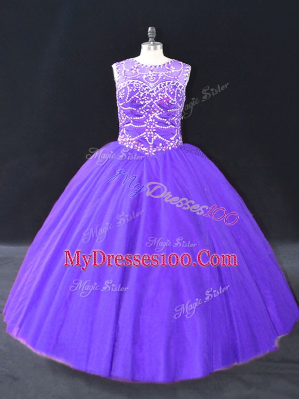 New Arrival Ball Gowns Quinceanera Dress Purple Halter Top Tulle Sleeveless Floor Length Lace Up