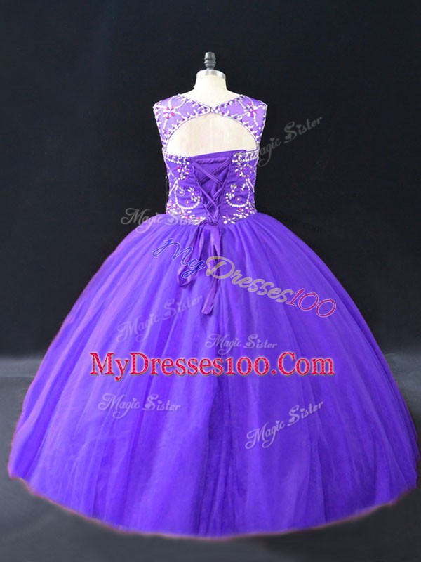 New Arrival Ball Gowns Quinceanera Dress Purple Halter Top Tulle Sleeveless Floor Length Lace Up