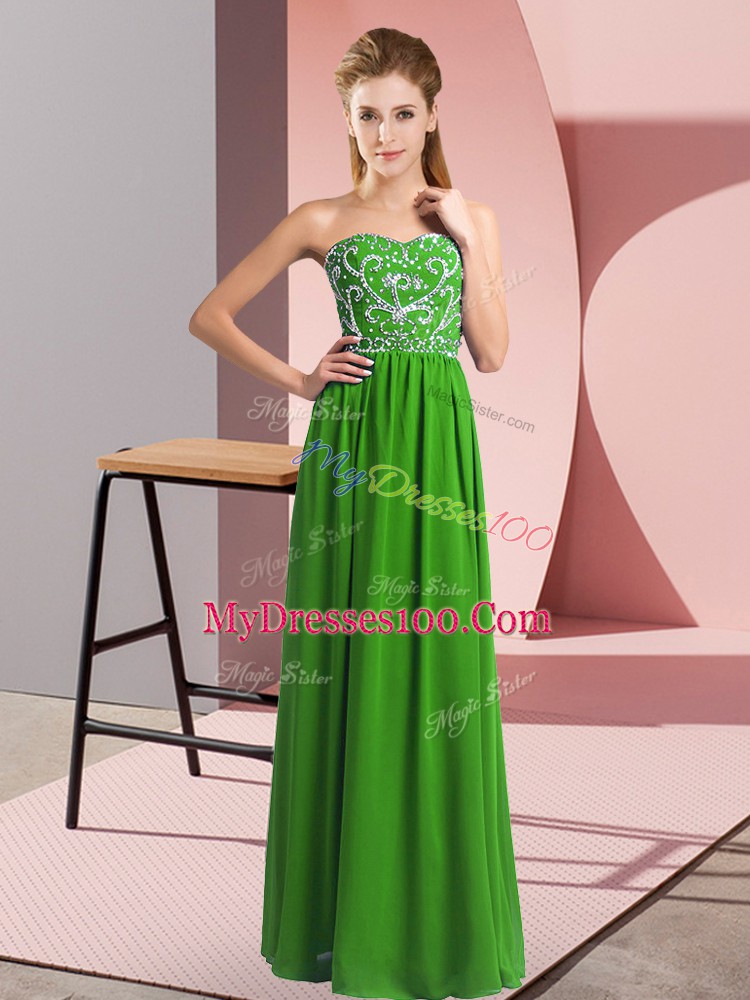 Nice Green Sweetheart Neckline Beading Prom Dresses Sleeveless Lace Up