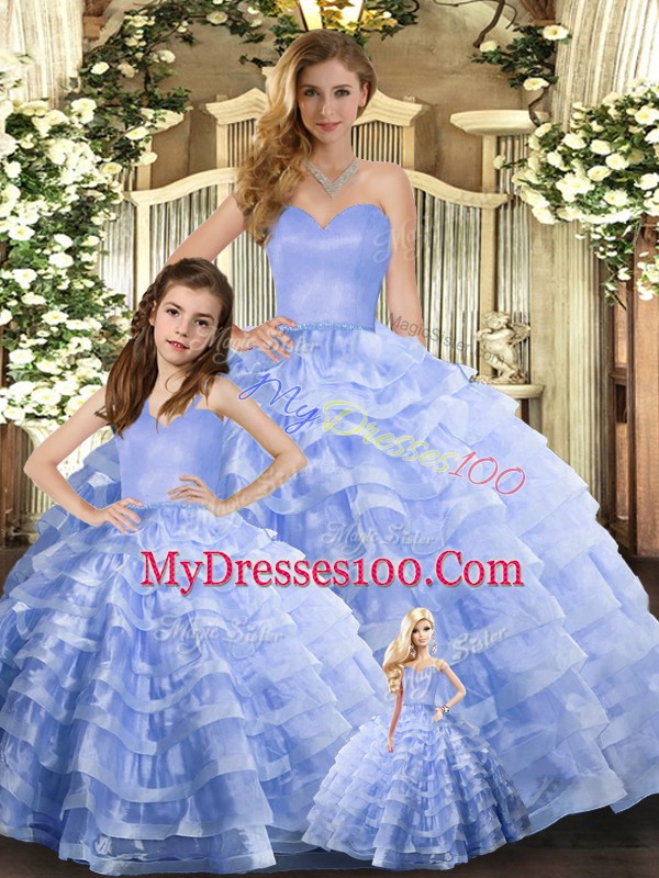 Lavender Lace Up Sweetheart Ruffled Layers Ball Gown Prom Dress Organza Sleeveless