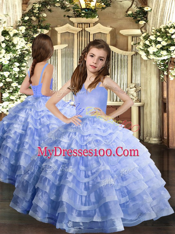 Lavender Lace Up Sweetheart Ruffled Layers Ball Gown Prom Dress Organza Sleeveless
