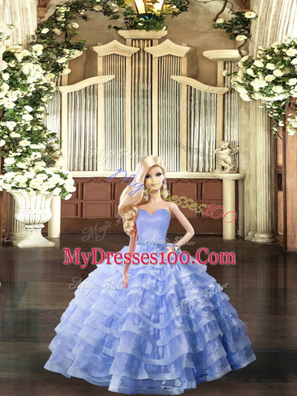 Lavender Lace Up Sweetheart Ruffled Layers Ball Gown Prom Dress Organza Sleeveless