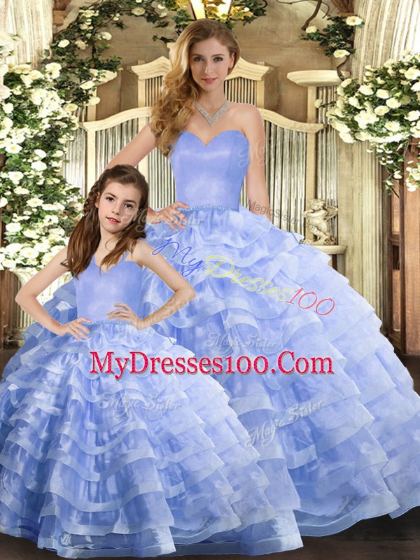 Lavender Lace Up Sweetheart Ruffled Layers Ball Gown Prom Dress Organza Sleeveless