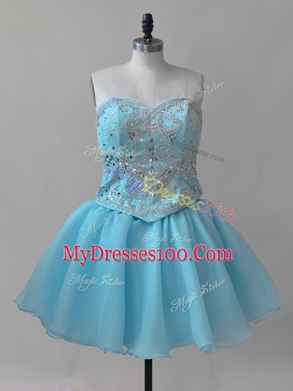 Glamorous Baby Blue Prom Evening Gown Prom and Party with Beading Sweetheart Sleeveless Lace Up