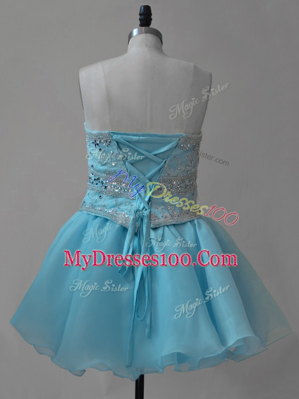 Glamorous Baby Blue Prom Evening Gown Prom and Party with Beading Sweetheart Sleeveless Lace Up