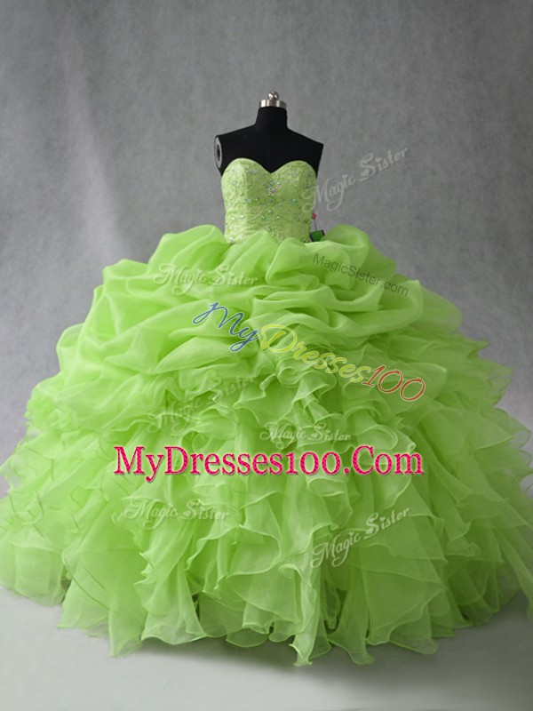 Edgy Organza Sleeveless Floor Length Sweet 16 Dress and Beading and Ruffles and Pick Ups