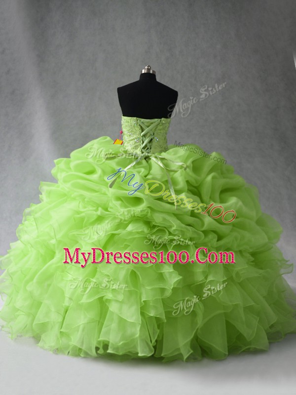 Edgy Organza Sleeveless Floor Length Sweet 16 Dress and Beading and Ruffles and Pick Ups