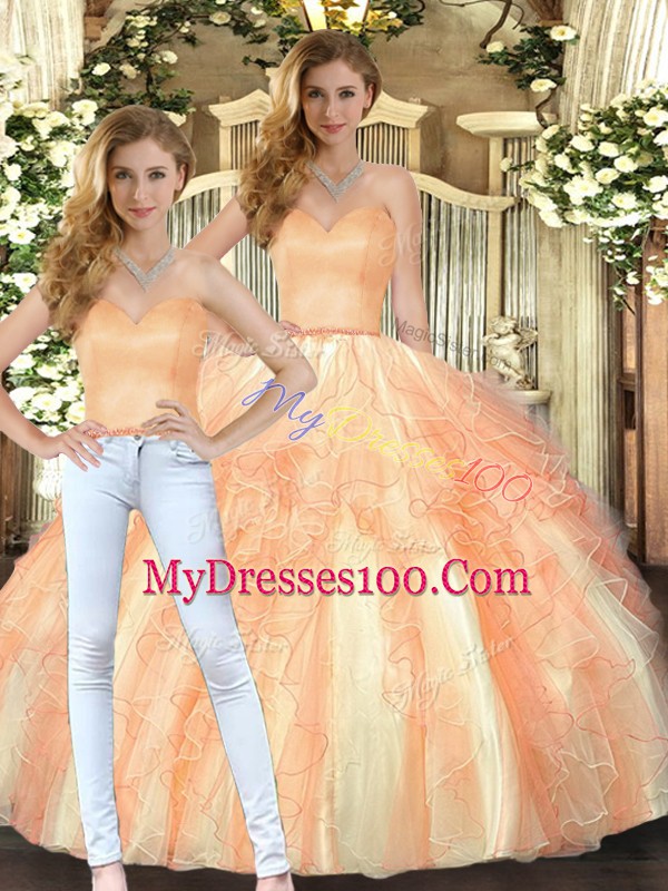 Sleeveless Lace Up Floor Length Beading and Ruffles Sweet 16 Quinceanera Dress