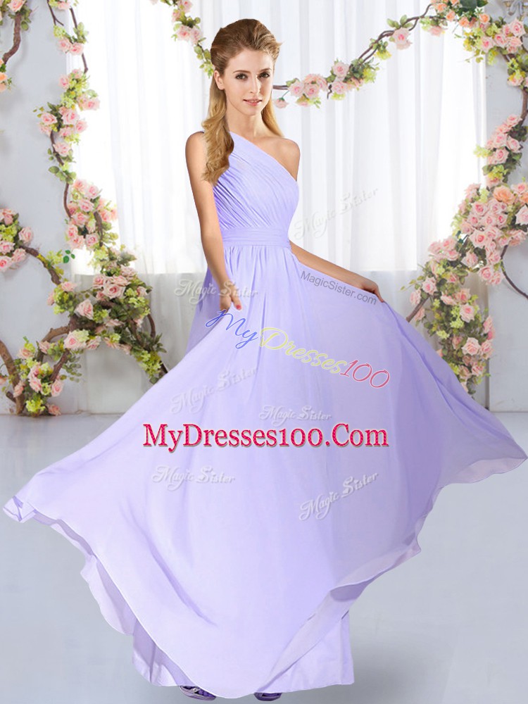 Floor Length Lavender Damas Dress Chiffon Sleeveless Ruching