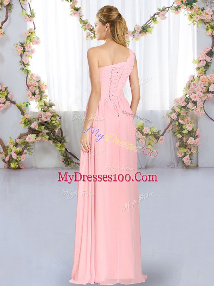 Floor Length Lavender Damas Dress Chiffon Sleeveless Ruching