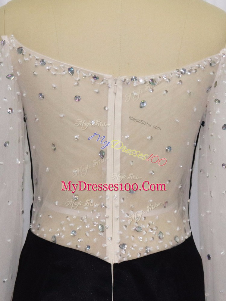 Mermaid Dress for Prom Black Off The Shoulder Chiffon Long Sleeves Floor Length Zipper